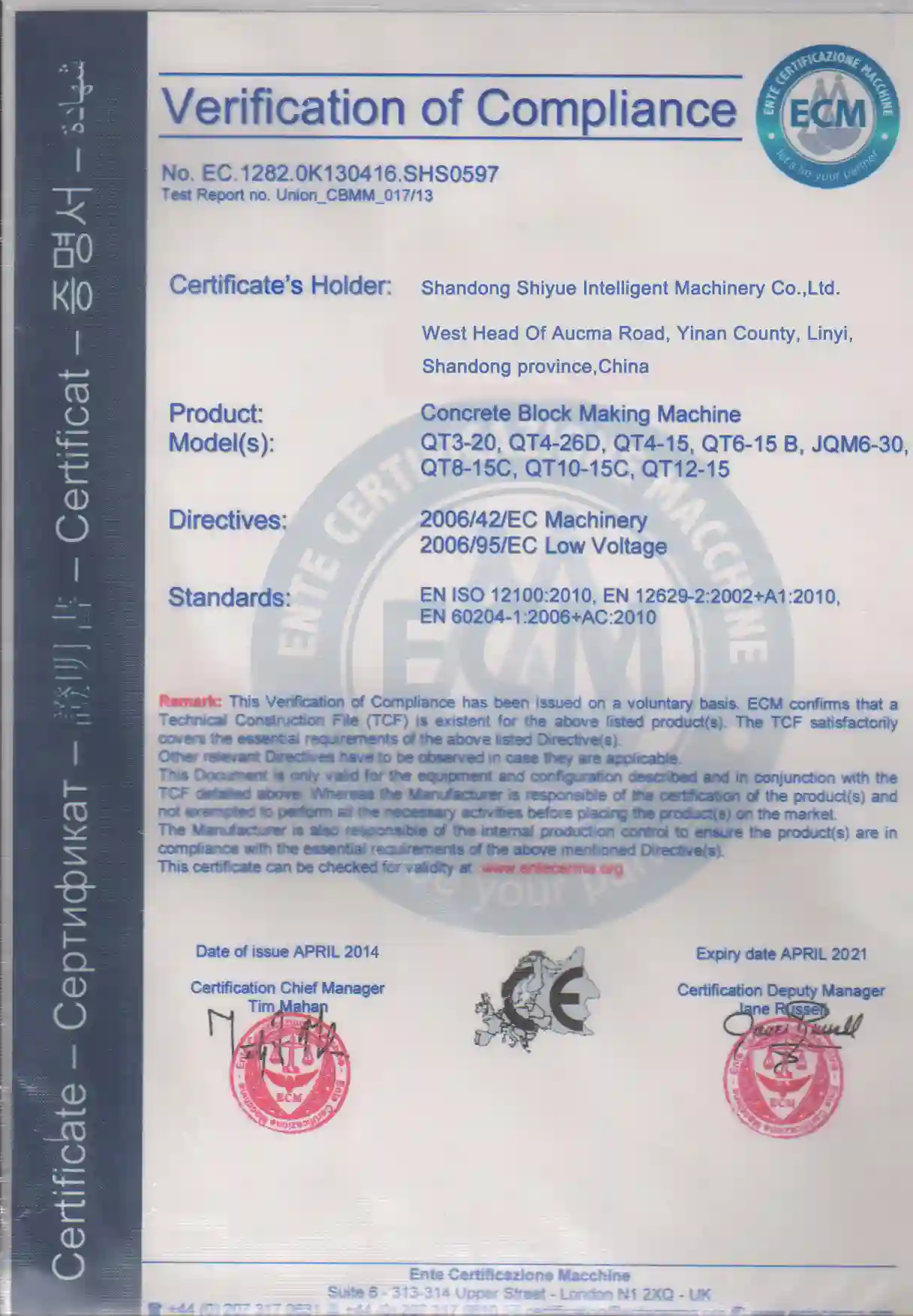 CE Hongfa certification