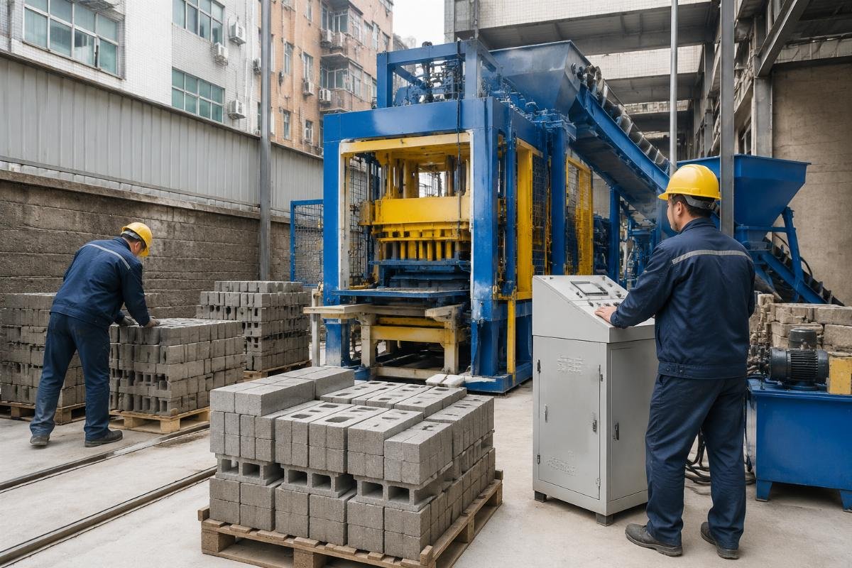 Modular block machine installation in constrained urban site