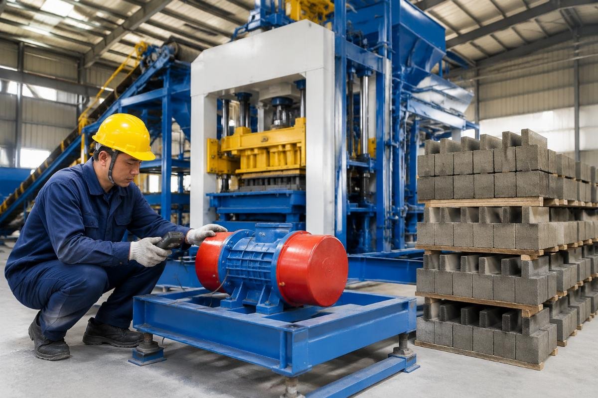 Vibration motor testing during concrete block machine quality control