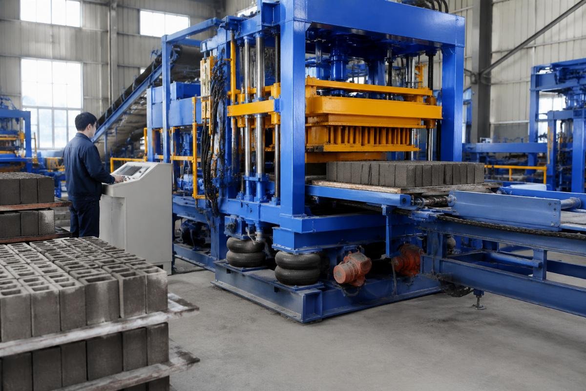Airbag suspension system on 4-motor block machine reducing noise and structural fatigue