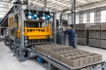 4-vibration-motor block machine with airbag system producing high-density concrete blocks