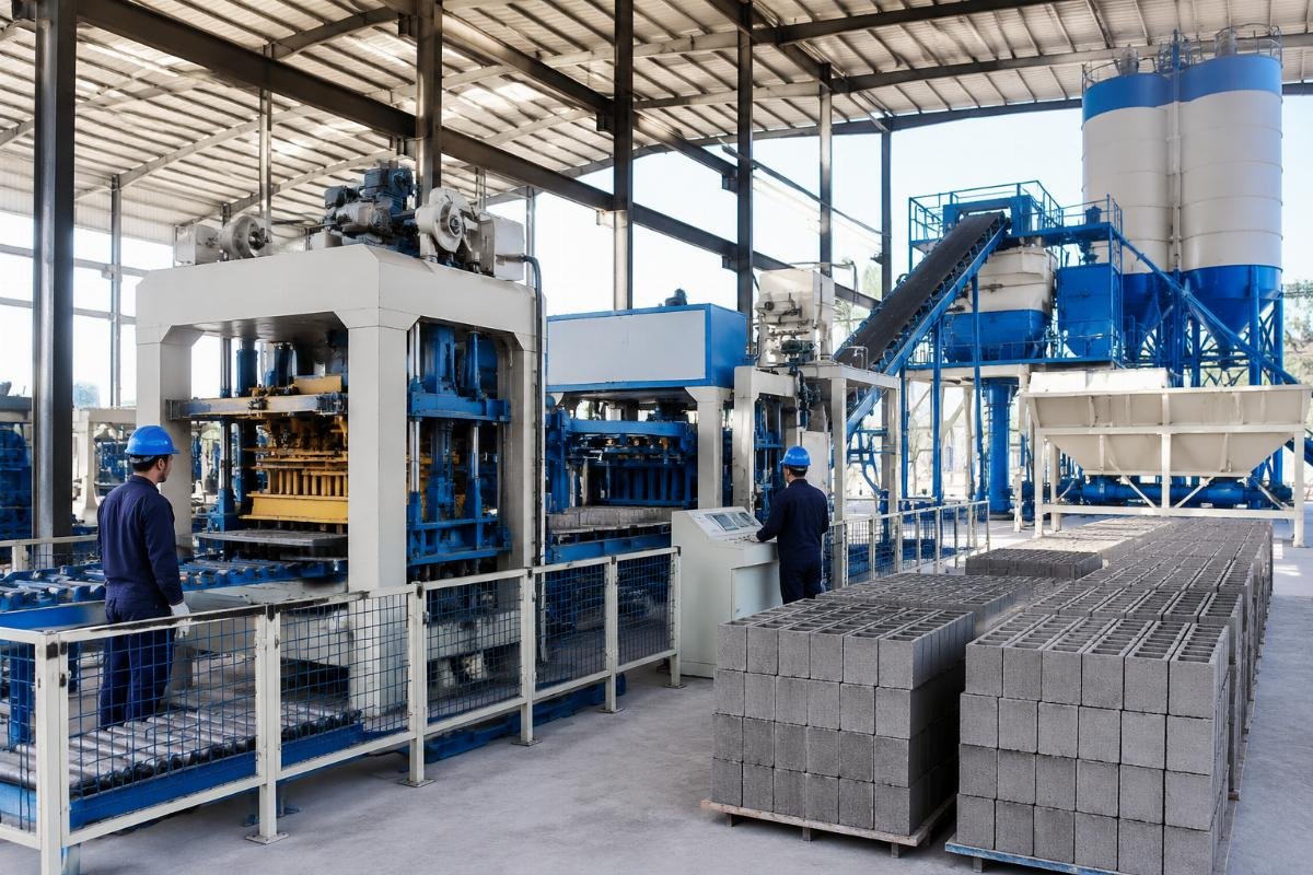 Fully automatic QT10-15 block making production line with batching plant, mixer, and stacker