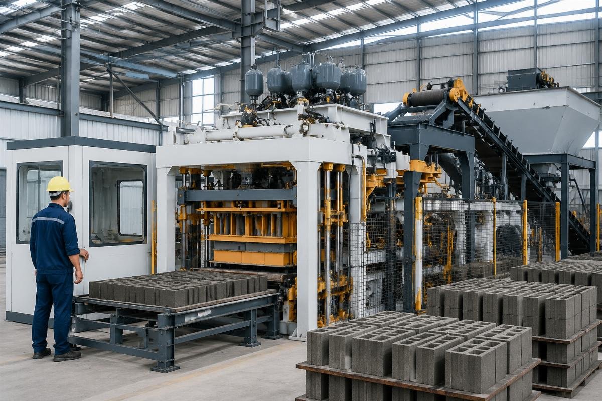 automatic block making machine for sale 4-motor vibration airbag system Fully automatic concrete block making machine with airbag system