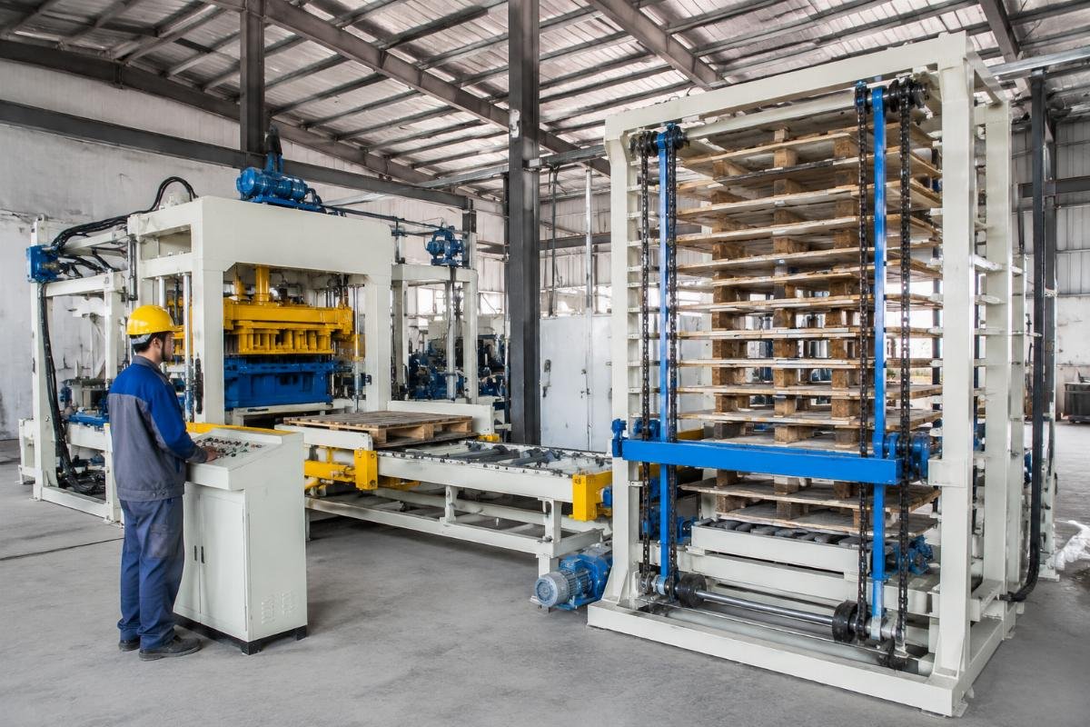 automatic pallet feeder for block making machine Pallet magazine and automatic feeder supplying pallets to block making machine