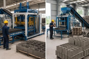 Comparison of automatic and semi-automatic block machine production lines with cost breakdown