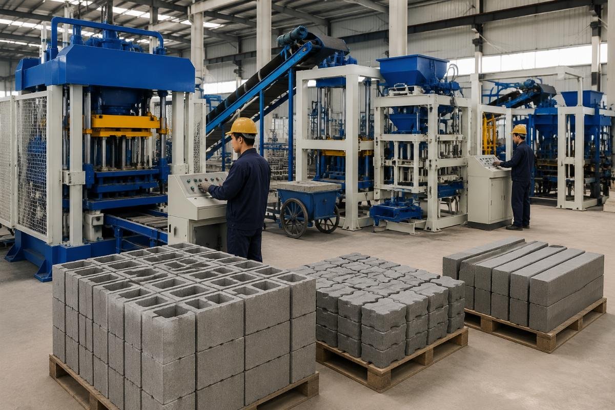 block machine configuration selection by product type and capacity Block machine model selection decision tree for hollow blocks, pavers, and curbstones
