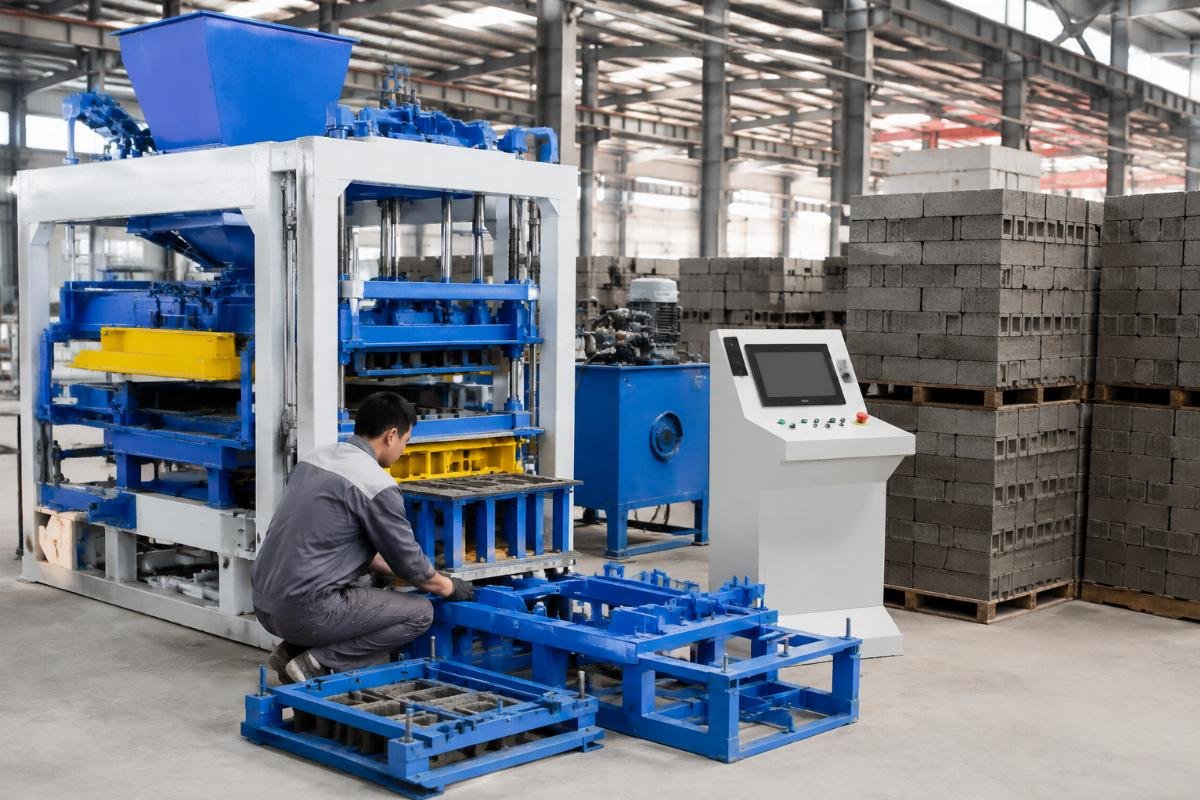block machine features future-proof modular design PLC upgrade Modular block machine frame with interchangeable molds and PLC touchscreen control panel