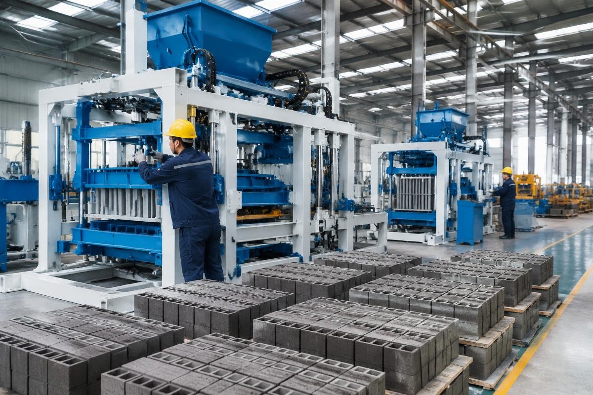 Shandong Shiyue factory floor showing European-style block machine assembly