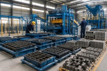 Block machine moulds arranged by size for hollow, solid, and paver blocks