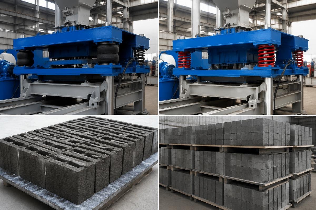 block machine vibration system airbag versus spring damping Airbag suspension vibration system versus spring damping comparison diagram