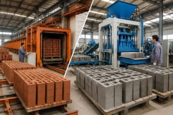 Comparison of clay brick kiln and concrete block production line