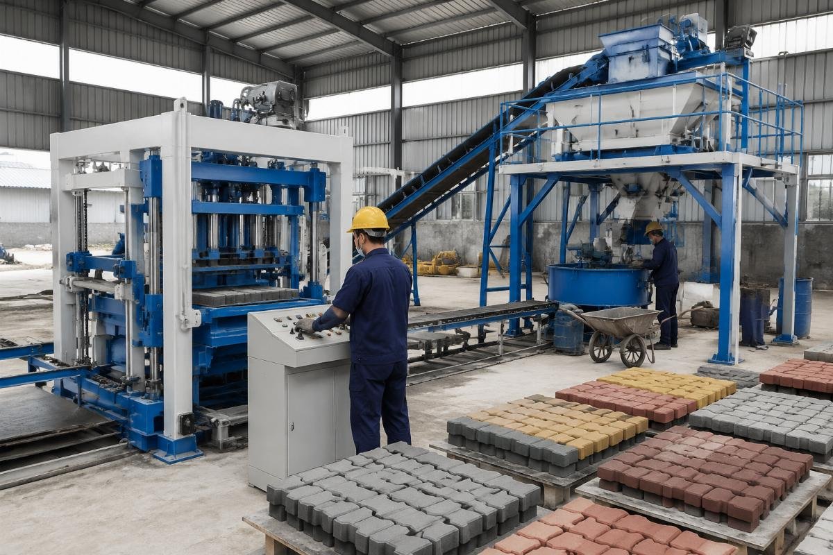 Semi-automatic color paver production line configuration