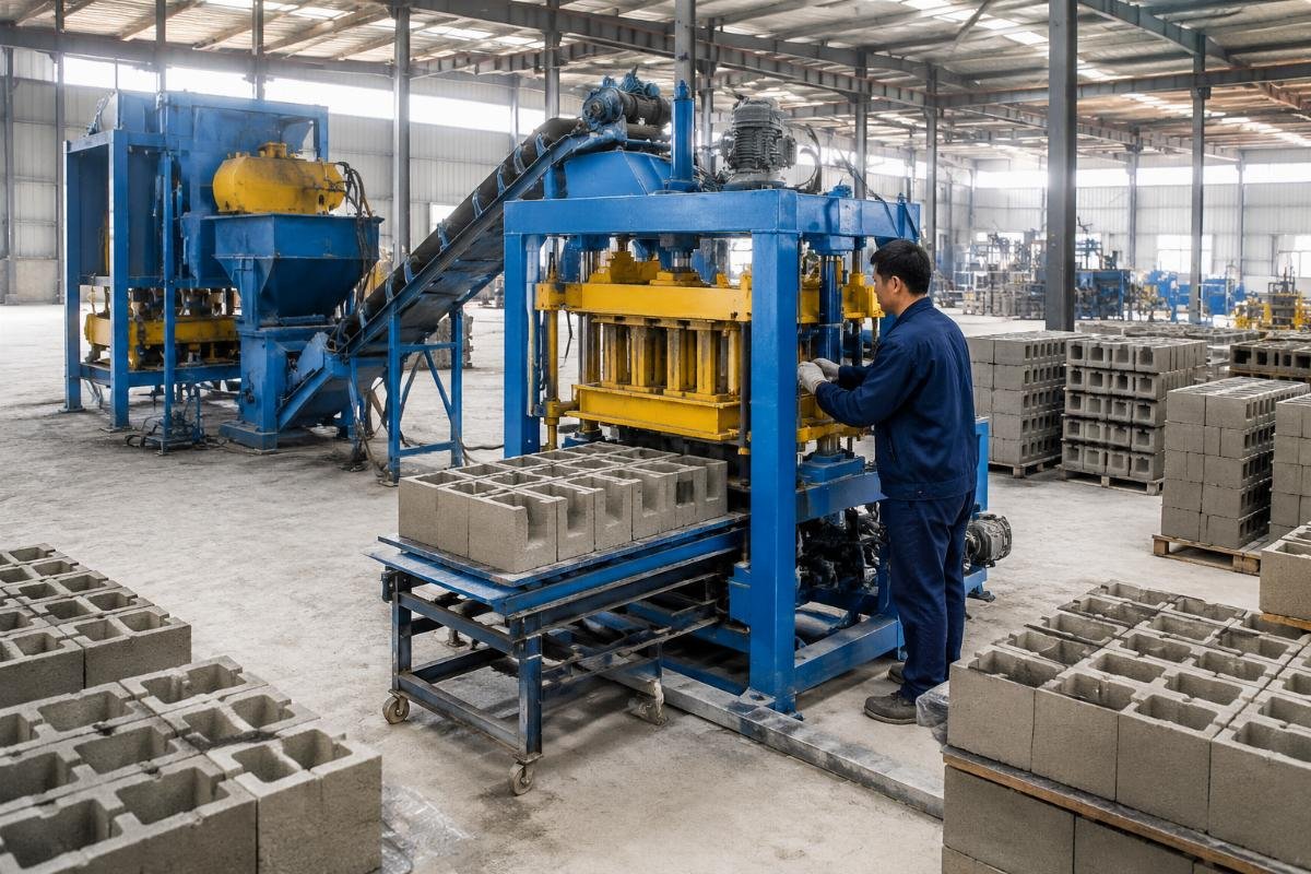 concrete block making machine manufacturer China semi-automatic line Semi-automatic concrete block making machine in operation