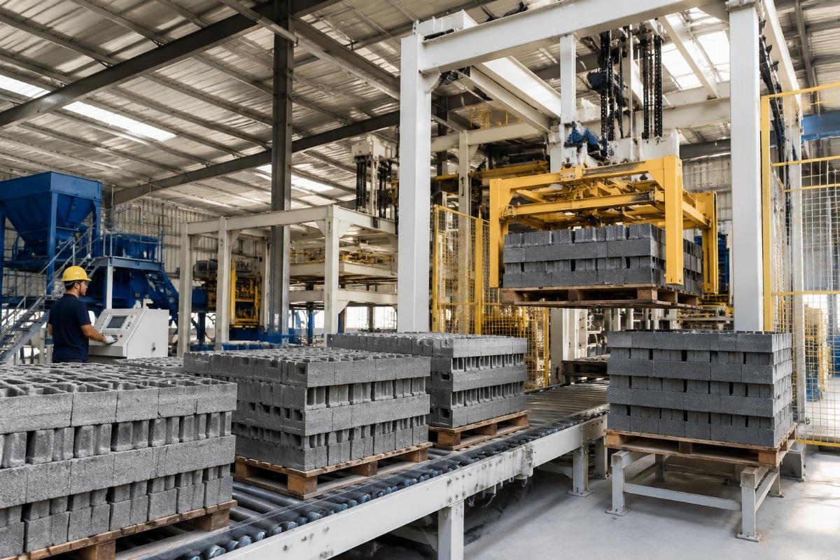 concrete block pallet stacking system cost savings Concrete block pallet stacking system reducing breakage and labor costs