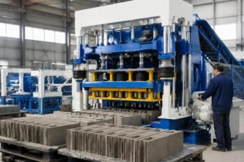 European-style block machine with airbag suspension and four vibration motors in production facility