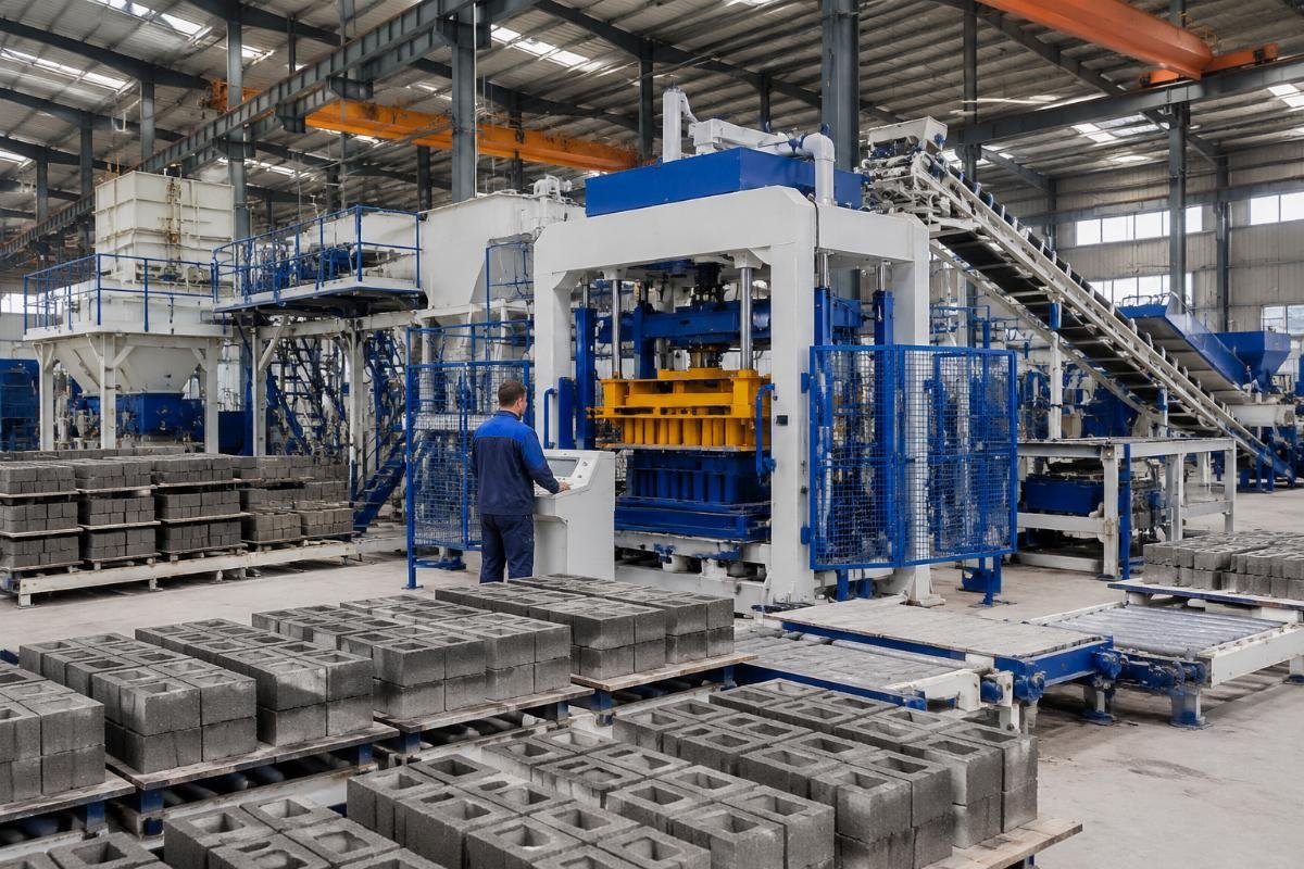 European-style block machine manufacturing facility European-style block machine manufacturing facility with large-scale production workshops