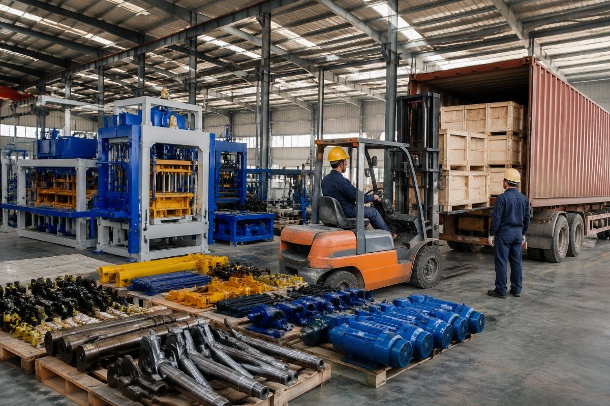 hydraulic block machine manufacturer spare parts export logistics Hydraulic block machine spare parts warehouse with dedicated export logistics