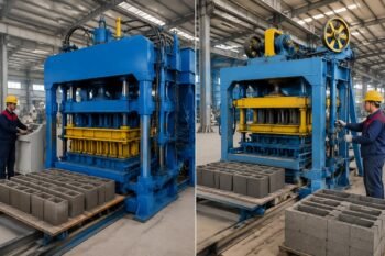 Side-by-side comparison of hydraulic and mechanical block machine compaction mechanisms