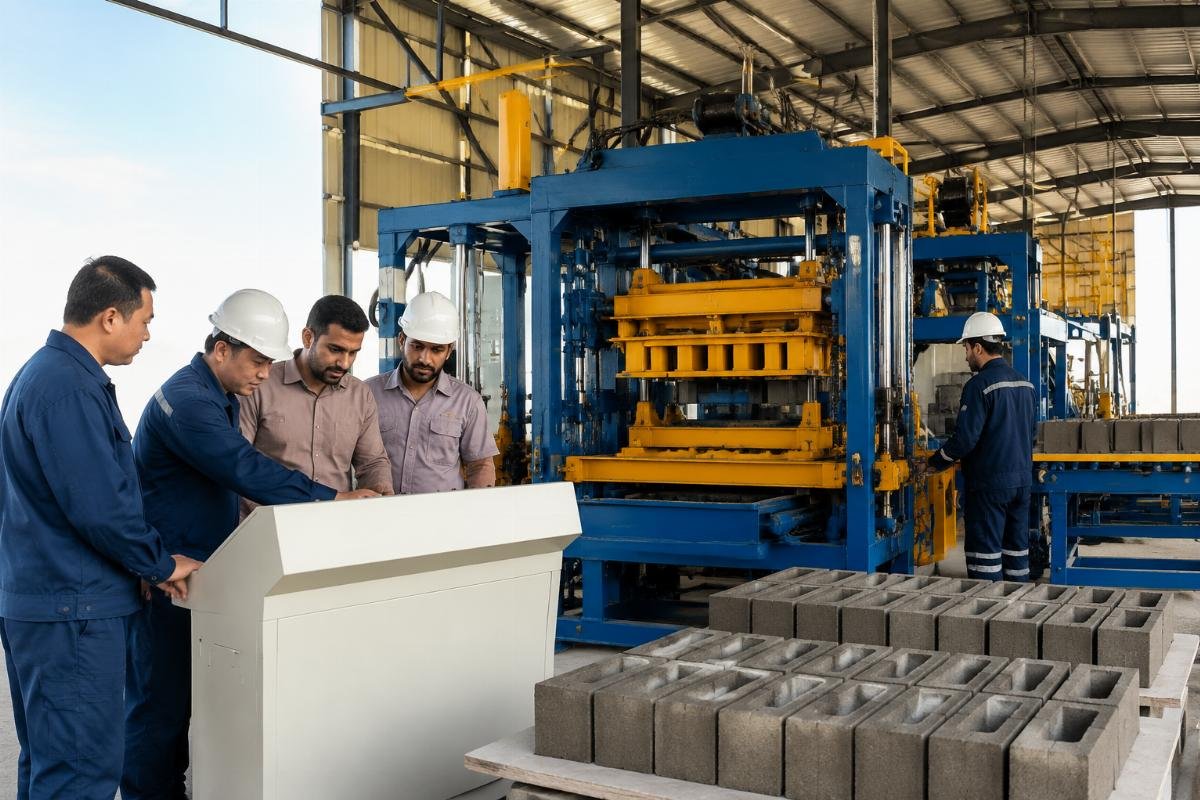 Manufacturer engineering team conducting on-site installation and worker training at Middle East project On-site installation and worker training at a Middle East block production facility