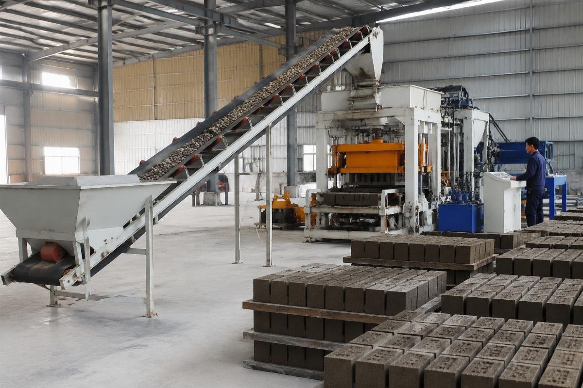 rubber belt conveyor for brick plant aggregate feeding Flat rubber belt conveyor feeding aggregate into block making machine