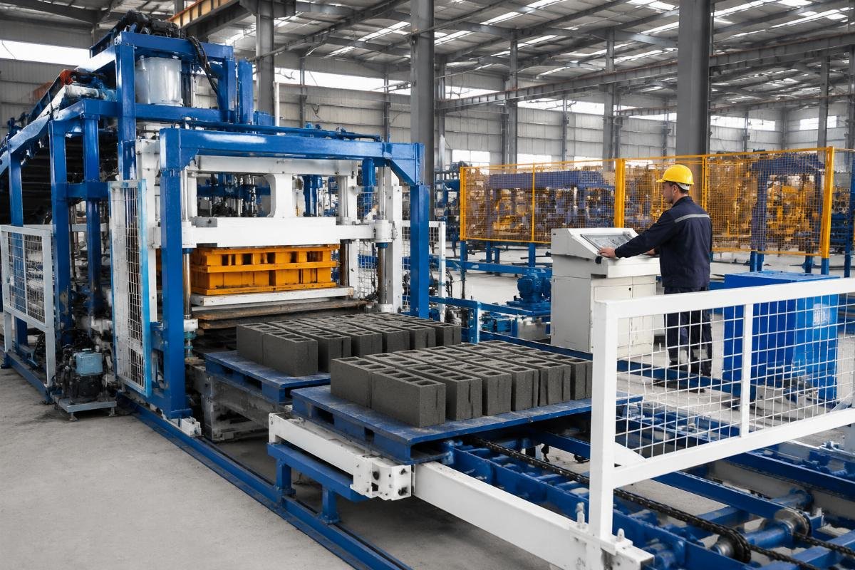 Shandong Shiyue Intelligent Machinery factory with complete block machine production line equipment Shandong Shiyue 46,000 sqm factory with six specialized workshops