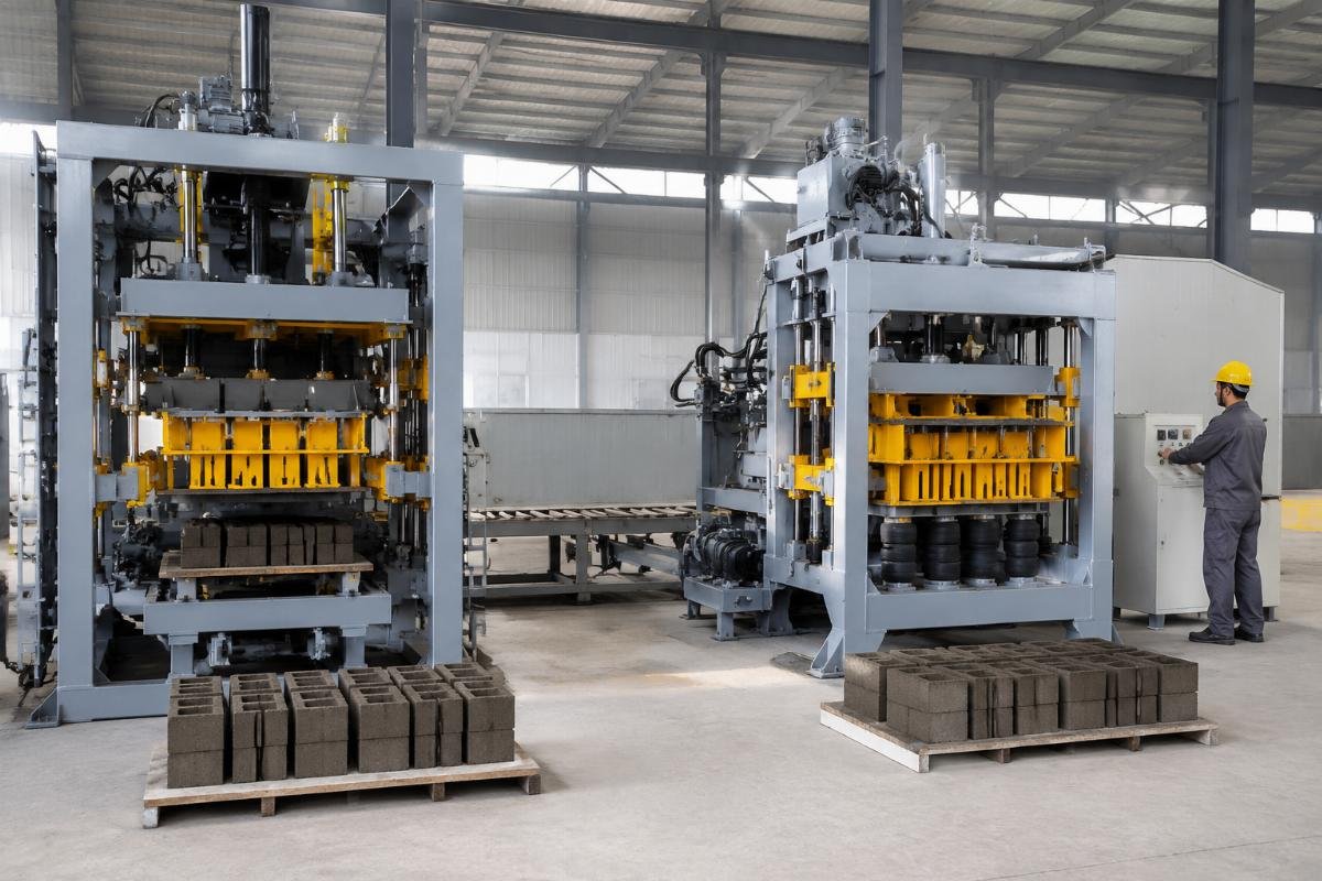 Traditional versus European-style block machine vibration system comparison Comparison of traditional rigid frame block machine versus European-style airbag suspension block machine