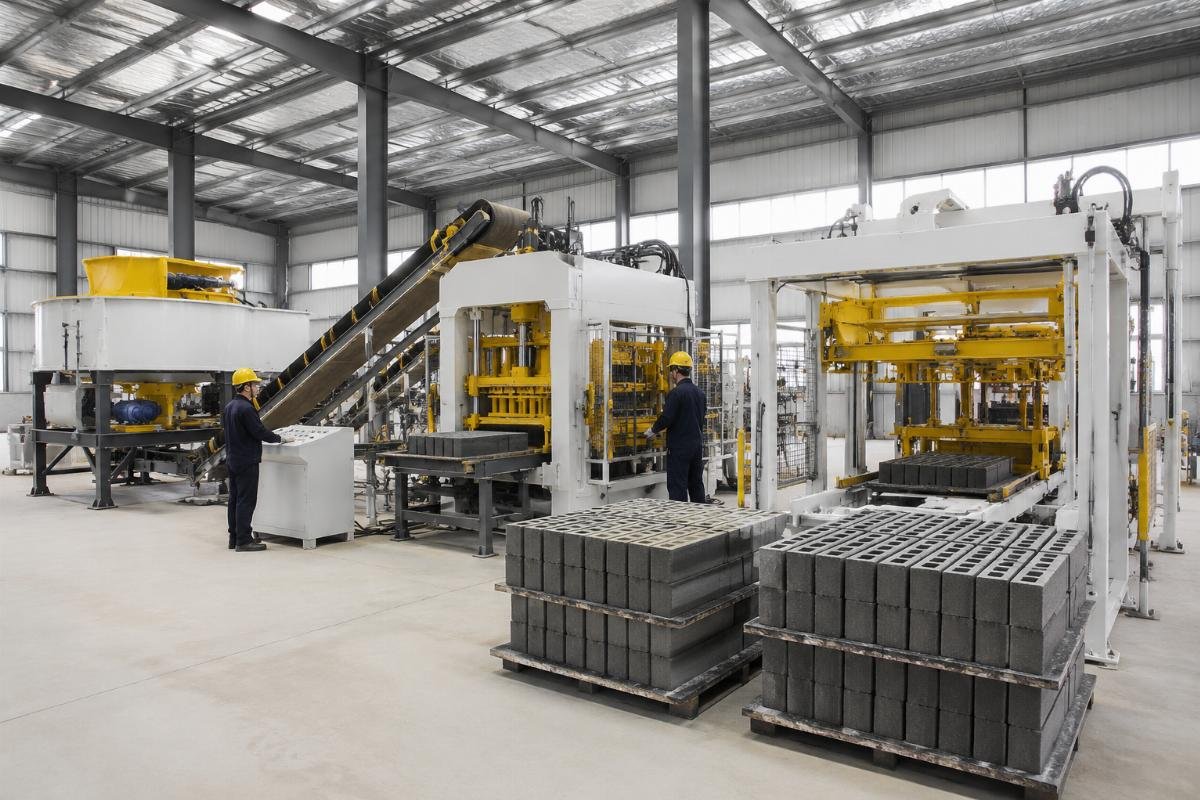 turnkey block machine solution complete equipment set Complete turnkey block machine solution including mixer, conveyor, block host, and stacker