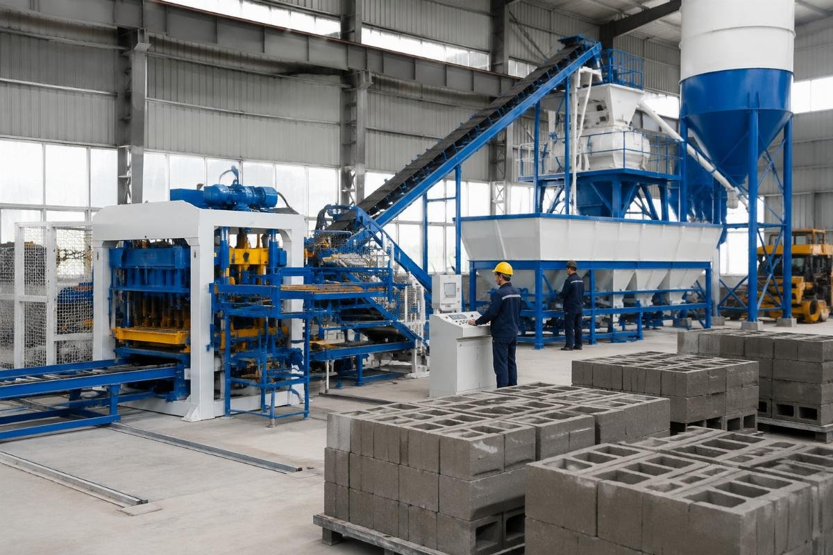 turnkey concrete block making line with JS1000 mixer from China manufacturer Full turnkey block making production line with JS1000 mixer cement silo and batching machine in a large factory