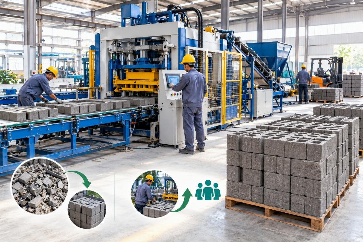Chart illustrating cost savings from reduced waste and improved labor efficiency in block production