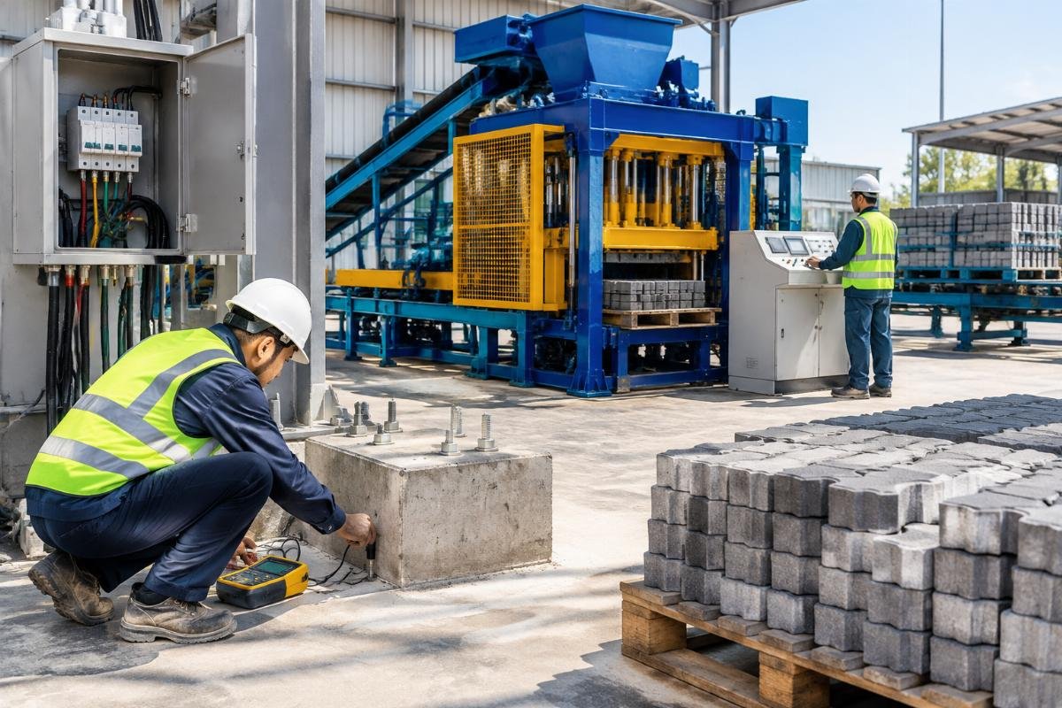 Checklist for site preparation including power and foundation checks for interlocking paver machine