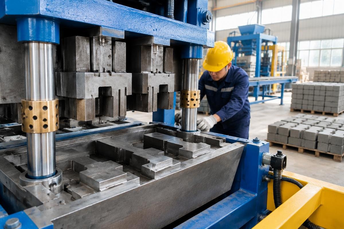 Close-up view of interlocking mold cores with guided sleeve systems for high-precision alignment
