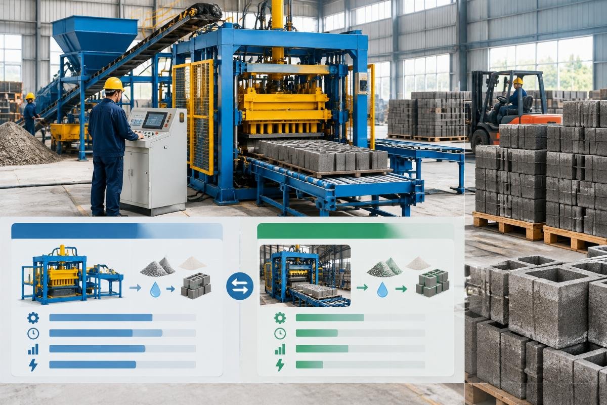Comparison chart illustrating theoretical vs actual production factors for hollow block machines