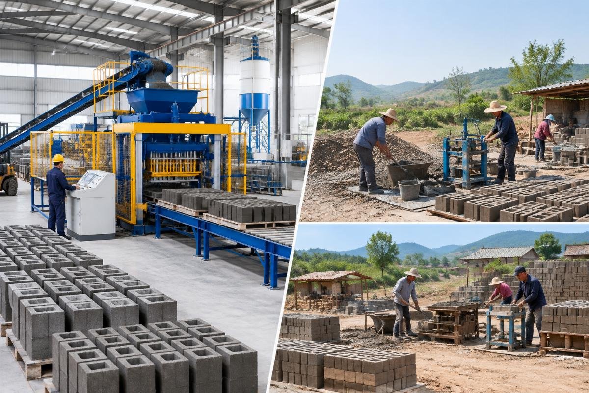 Comparison of a large stationary block plant versus multiple small manual production sites in a rural setting
