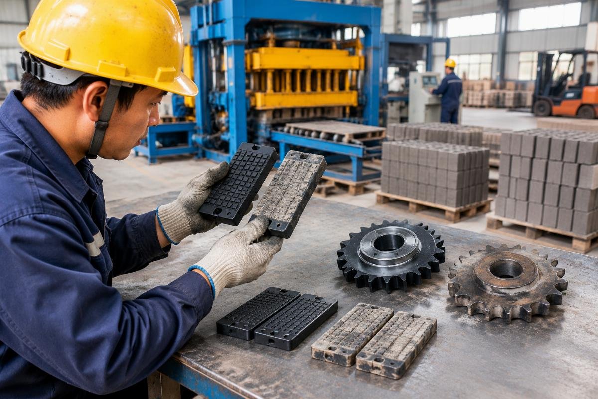 Comparison of worn vs new gripper pads and sprockets highlighting visible wear indicators