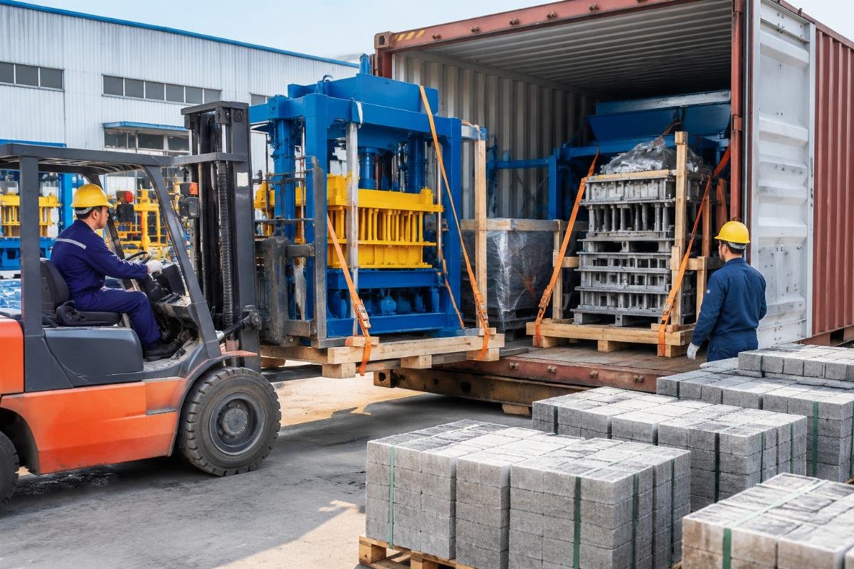 Container loading plan showing secured molds and machinery for safe ocean freight
