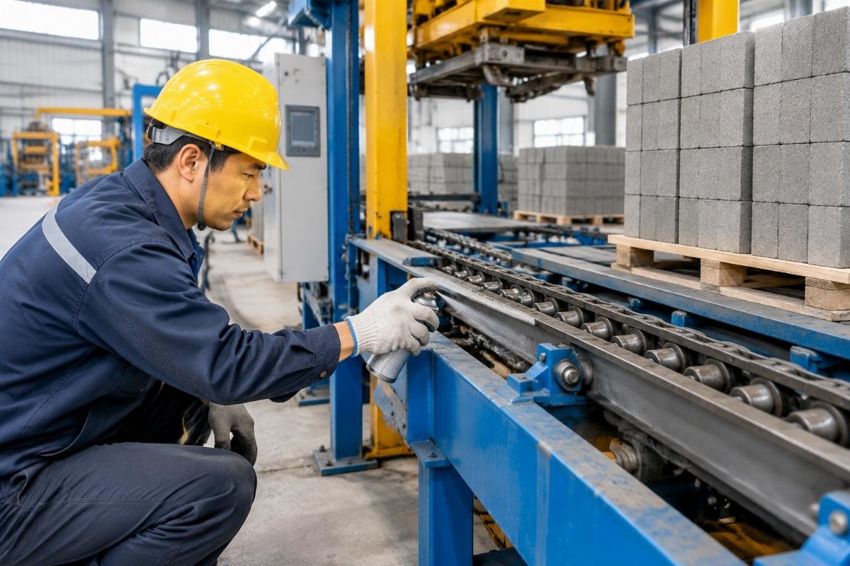 Image showing proper application of dry film lubricant on a palletizer chain after cleaning