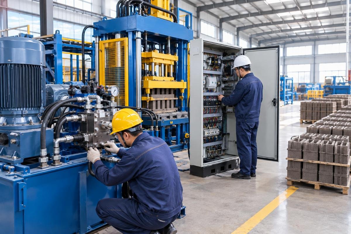 Inspection of hydraulic components and electrical cabinets in a block machine manufacturing facility