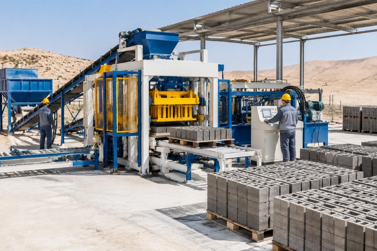 QT10-15 fully automatic block making machine installed in a desert climate facility