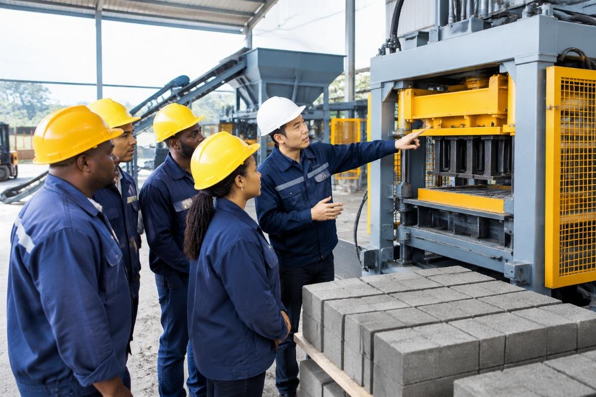 Technician providing on-site training to local operators on machine maintenance