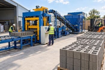 Site layout planning for concrete block machine installation in space-constrained Australian yard